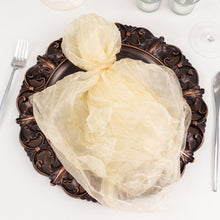 5 Pack Champagne Sheer Crinkled Organza Wedding Napkins, Premium Shimmer Decorative Dinner Napkins