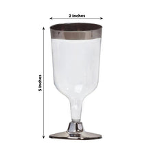 Set Of 12 Chrome Silver Rim Clear Plastic Wine Disposable Short Stem Glasses 6 Oz