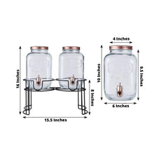 Beverage Dispenser with 2 Glass Jars Stand and Metal Lids and Spigot 2 Pack
