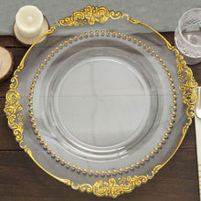 Hard Plastic Round Dinner Plates With Gold Beaded Rim Style In Clear 10 Inches