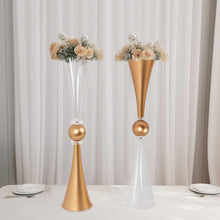 2 Pack Clear Gold Crystal Embellishment Trumpet Table Centerpiece, Reversible Plastic Flower Vase