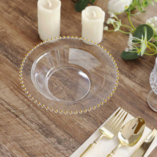 10 Pack Clear Plastic Soup Bowls with Gold Beaded Rim, Round Disposable Dessert Salad Bowls