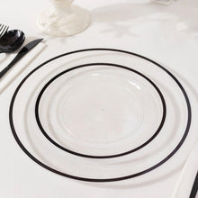 10 Pack Clear Regal Plastic Appetizer Dessert Plates With Black Rim, Round Disposable Salad Plates