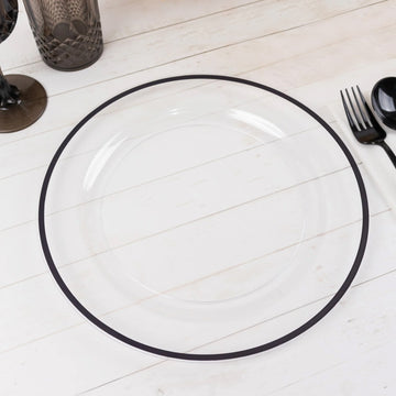 Elegant Clear Regal Plastic Dinner Plates with Black Rim
