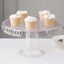13 Inch Round Clear Plastic Pedestal Footed Cupcake Stands with Ribbon Trim Edges 4 Pack