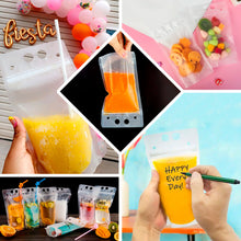 50 Pack Clear Stand-Up Plastic Drink Pouches with Straws, 12oz Reclosable Hand-Held Zipper Juice