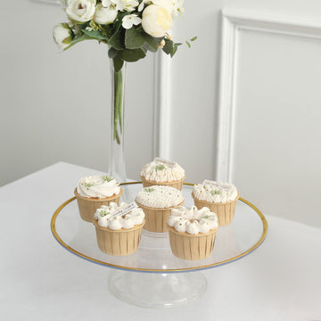 Elevate Your Dessert Presentation with the Clear With Gold Rim Plastic Cupcake Dessert Display Riser