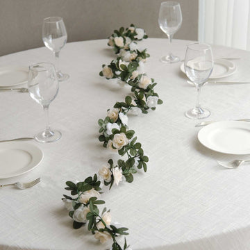 Cream Ivory Artificial Silk Rose Flower Garland