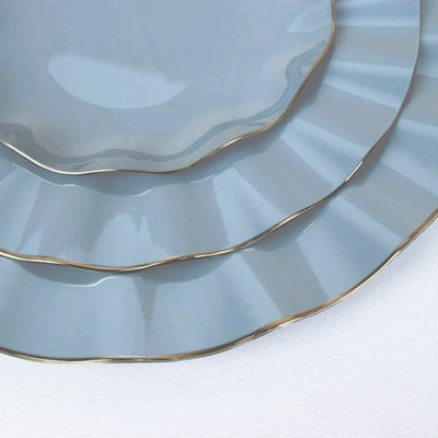 Set of three elegant blue plates with gold trim