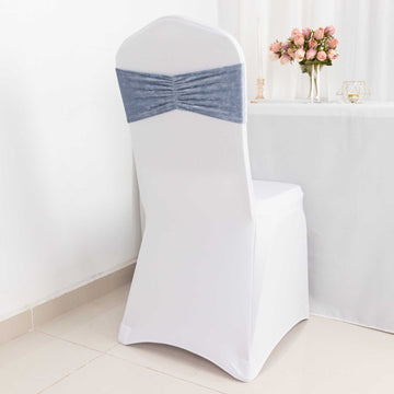 Versatile and Luxurious Dusty Blue Velvet Chair Sashes for Any Event