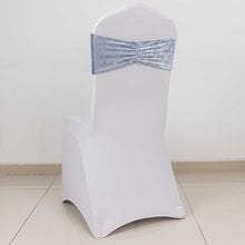 5 Pack Dusty Blue Premium Crushed Velvet Ruffle Chair Sashes, Decorative Wedding Chair Bands