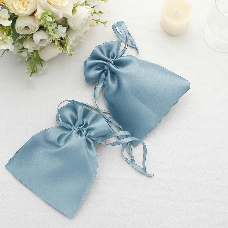 12 Pack Dusty Blue Satin Drawstring Wedding Party Favor Gift Bags - 5"x7"