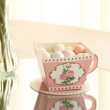 Elegant Dusty Rose Mini Teacup and Saucer Gift Boxes with Rose Floral Print