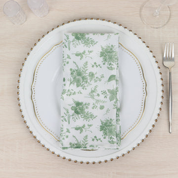 Dusty Sage Green Floral Polyester Napkins