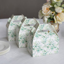 25 Pack White Green Party Favor Gift Tote Gable Boxes with Eucalyptus Leaves Print