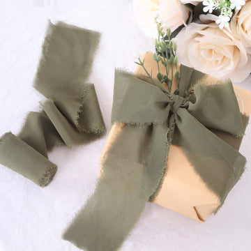 2 Pack Dusty Sage Green Silk-Like Chiffon Linen Ribbon Roll For Bouquets, Wedding Invitations Gift Wrapping 6yd