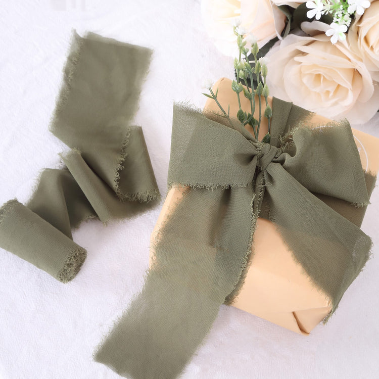 2 Pack Eucalyptus Sage Green Silk-Like Chiffon Ribbon Roll, DIY Wedding Bouquet Linen