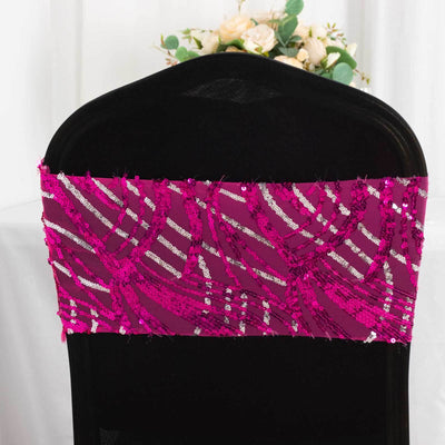 Magenta sequined chair cover with intricate design
