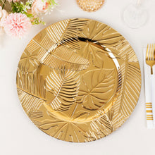 6 Pack Metallic Gold Acrylic Plastic Serving Plates With Embossed Tropical Leaves