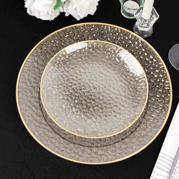 Chic and Elegant Gold Glitter Clear Hammered Plastic Dessert Plates