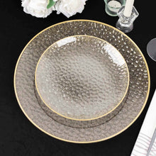 10 Pack Gold Glitter Clear Hammered Plastic Dessert Plates, Round Disposable Appetizer Salad Plates 
