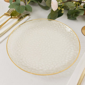 Chic and Elegant Gold Glitter Clear Hammered Plastic Dinner Plates