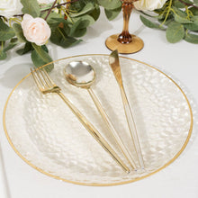 10 Pack Clear Hammered Plastic Dinner Plates With Gold Rim, Round Disposable Party
