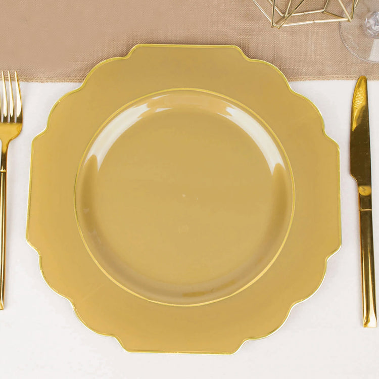 11 Inch Gold Plastic Plates With Baroque Design