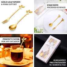 4 Pack Gold Metal Appetizer Dessert Forks With Leaf Handles, Pre-Packed Mini Forks