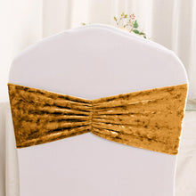 5 Pack Gold Premium Crushed Velvet Ruffle Chair Sashes, Decorative Wedding Chair Bands
