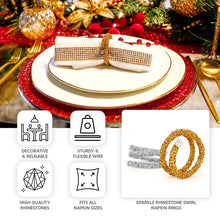 4 Pack Gold Sparkle Rhinestone Swirl Napkin Rings, Elegant Cloth Napkin Holders