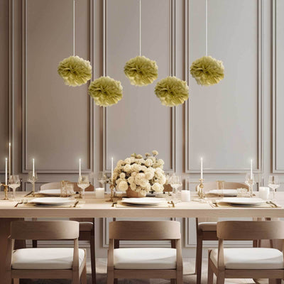 Elegant hanging floral decorations for a stylish dining setting.