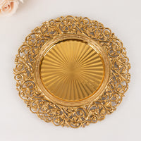 6 Pack Gold Vintage Floral Acrylic Charger Plates With Carved Borders, Round Dinner Charger Event Tabletop Decor - 13"