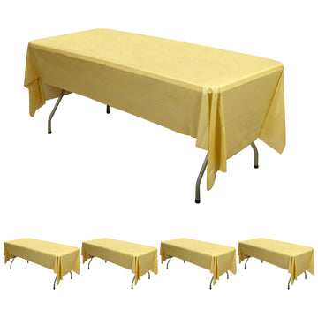 5 Pack Gold Waterproof Plastic Tablecloths, PVC Rectangle Disposable Table Covers - 54"x108"