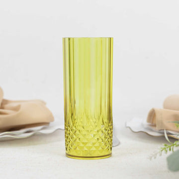 Green Crystal Cut Reusable Plastic Highball Drink Glasses