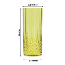 6 Pack Green Crystal Cut Reusable Plastic Highball Drink Glasses, Shatterproof Tall Cocktail