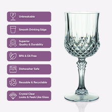 6 Pack Green Crystal Cut Reusable Plastic Wine Glasses, Shatterproof Cocktail Goblets 8oz
