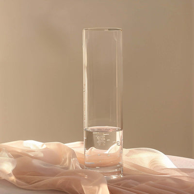 Clear glass vase with water, elegantly illuminated
