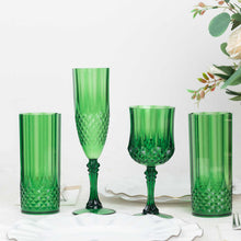 6 Pack Hunter Emerald Green Crystal Cut Reusable Plastic Highball Drink Glasses, Shatterproof