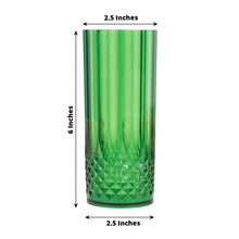 6 Pack Hunter Emerald Green Crystal Cut Reusable Plastic Highball Drink Glasses
