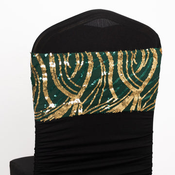 Versatile and Easy to Adorn: Hunter Emerald Green Gold Embroidered Sequin Mesh Sash