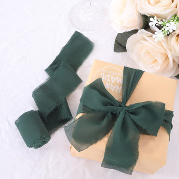 Elevate Your Décor with Hunter Emerald Green Silk-Like Chiffon Linen Ribbon