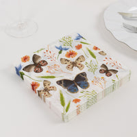 50 Pack Ivory 2-ply Paper Beverage Napkins with Field Herbs and Butterfly Print, Elegant Garden Party Disposable Cocktail Napkins - 18 GSM