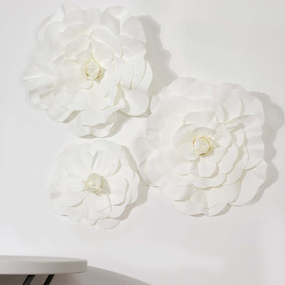 White paper flowers wall decor in three sizes