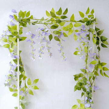 2 Pack Lavender Lilac Silk Wisteria Flower Garland Hanging Vines, Artificial Floral Garland Wedding Arch Decor - 6ft