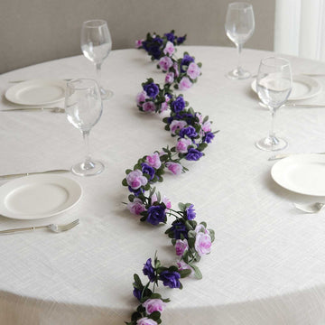 2 Pack Lavender Purple Artificial Silk Mini Rose Vines Hanging Flower Garland with 45 Flower Heads - 8ft