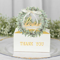 25 Pack White Love Wreath Party Favor Gift Boxes With Ribbon, Thank You Candy Treat Boxes - 6"x3"x7"