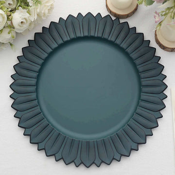 6 Pack Matte Teal Sunflower Plastic Dinner Charger Plates, Disposable Round Serving Trays 13"
