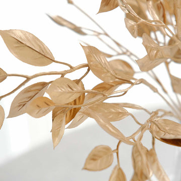 Crafting Enchanting Moments with Fake Metallic Gold Ruscus Leaf Stems