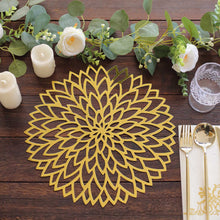 6 Pack Metallic Gold Laser Cut Hibiscus Flower Cardboard Placemats, 13" Round Disposable Dining Table Mats - 400GSM